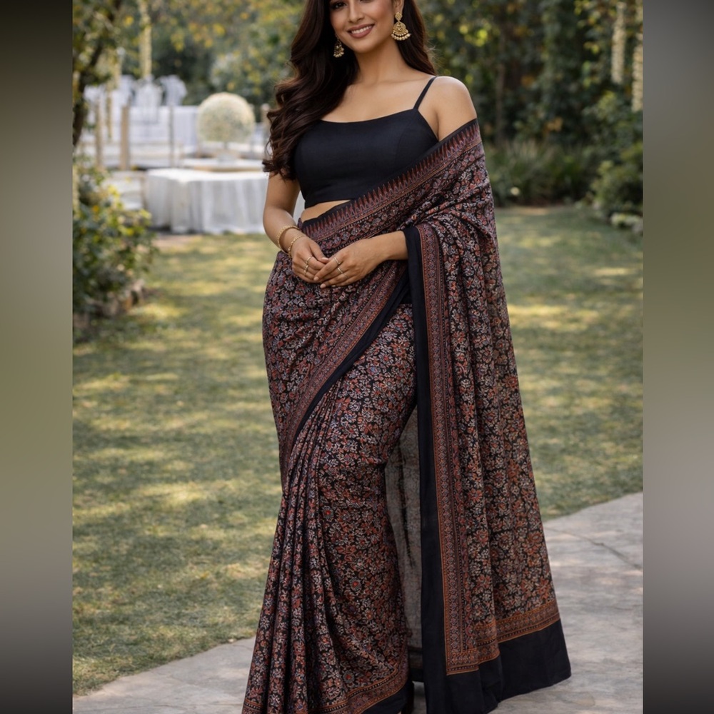 Brand New Nalli model silk ajrakh print Indian Pakistani festive saree